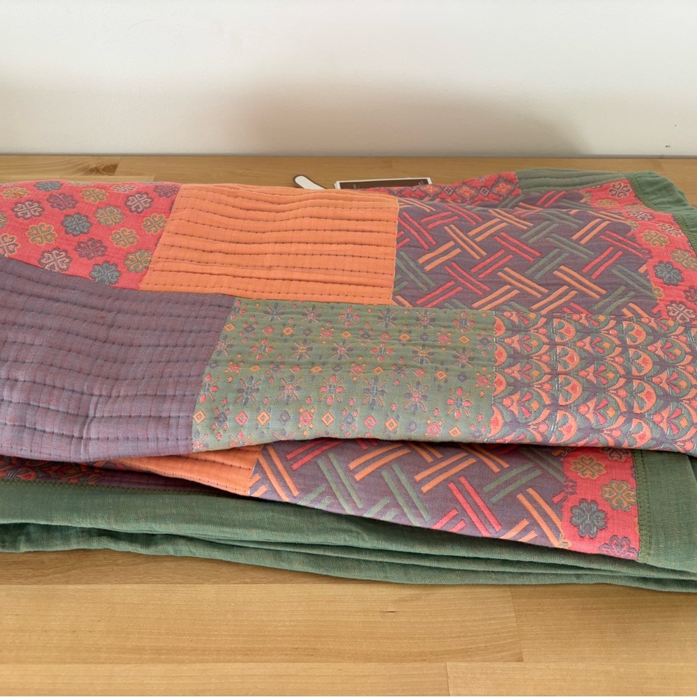 Patchwork Pastel double layer cotton coverlet blanket NWT - Picture 4 of 11